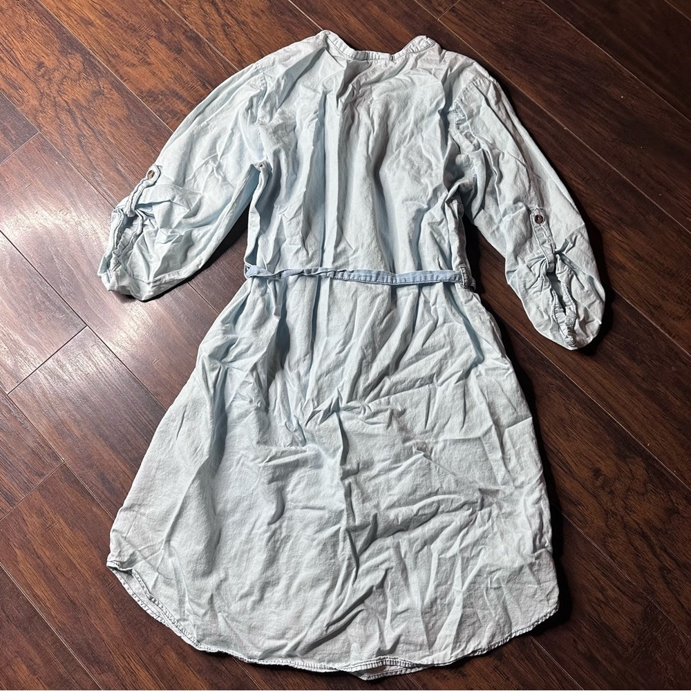 Speed Control Light Blue Waist Tie Chambray Button Down Dress - Picture 2 of 4